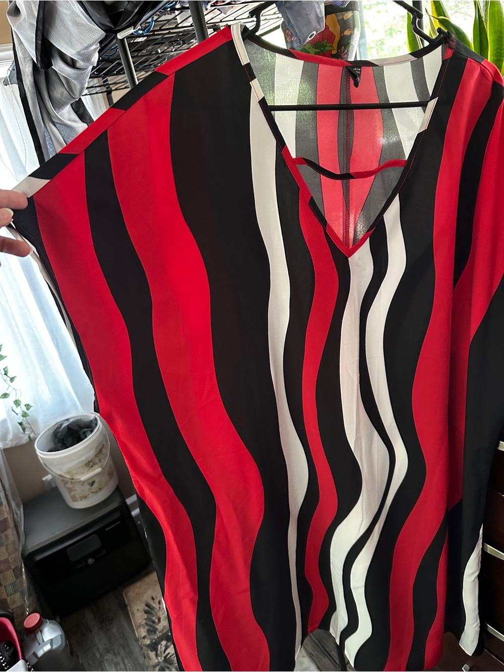 Women’s Red Black White Striped V-Neck short dress